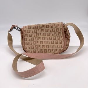 Fendi Flap-Front Shoulder Bag in Pink Zucca Canvas Leather